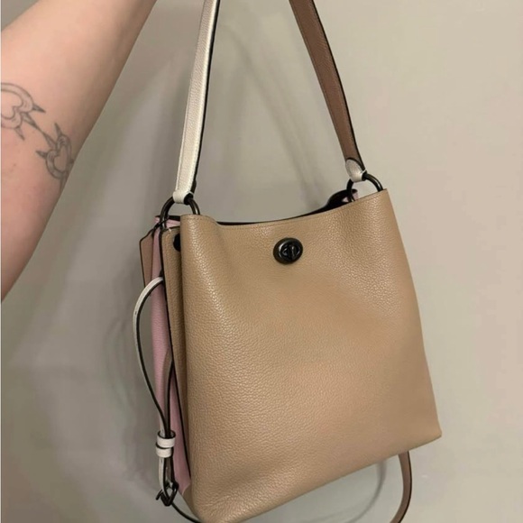 Coach Pebbled Leather colourblock pink and brown bag - Picture 2 of 2